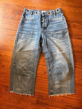 We The Free Light Blue Relaxed Carpenter Jeans with Grommet Waist